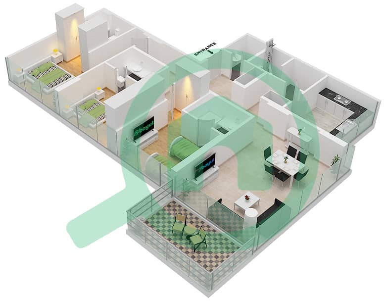 高尔夫露台大楼B座 - 3 卧室公寓单位2  FLOOR 4戶型图 Floor 4 interactive3D