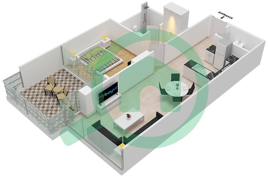 المخططات الطابقية لتصميم الوحدة 10 FLOOR 3-5 شقة 1 غرفة نوم - غولف تراسB Floor 3-5 interactive3D