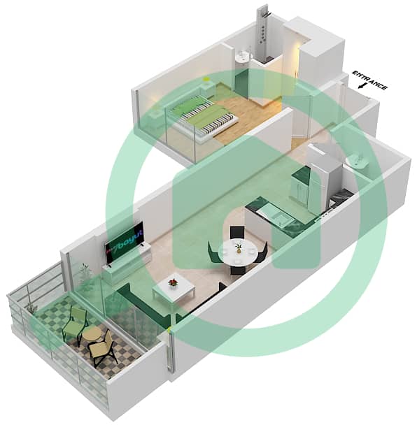 المخططات الطابقية لتصميم الوحدة 8 FLOOR 3-4 شقة 1 غرفة نوم - غولف تراسB Floor 3-4 interactive3D