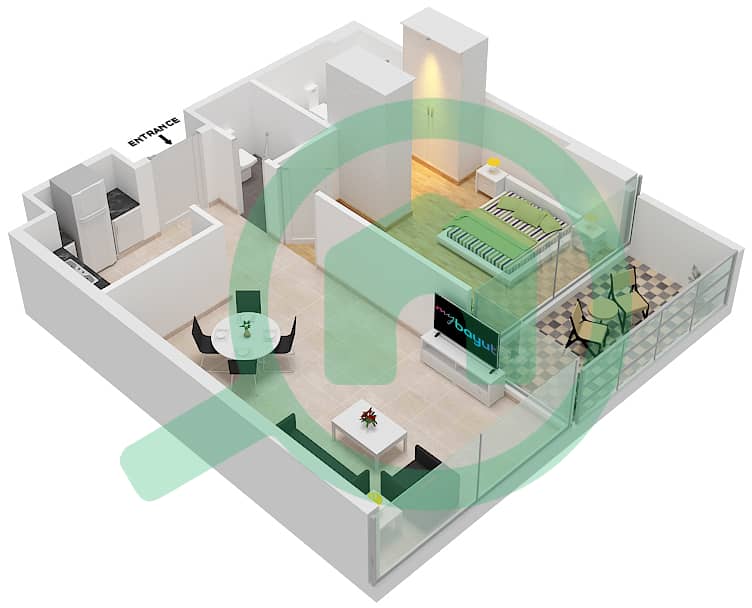 المخططات الطابقية لتصميم الوحدة 3 FLOOR 3-5 شقة 1 غرفة نوم - غولف تراسB Floor 3-5 interactive3D