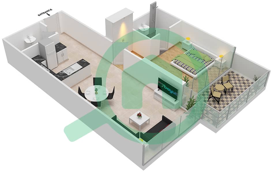 المخططات الطابقية لتصميم الوحدة 7 FLOOR 3-4 شقة 1 غرفة نوم - غولف تراسB Floor 3-4 interactive3D