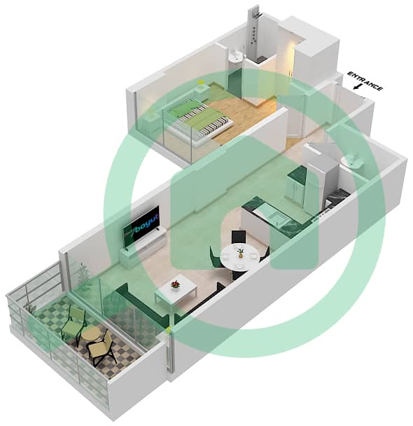 المخططات الطابقية لتصميم الوحدة 6 FLOOR 8 شقة 1 غرفة نوم - Golf Terrace A Floor 8 interactive3D