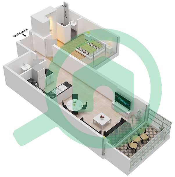 المخططات الطابقية لتصميم الوحدة 5 FLOOR 8 شقة 1 غرفة نوم - Golf Terrace A Floor 8 interactive3D