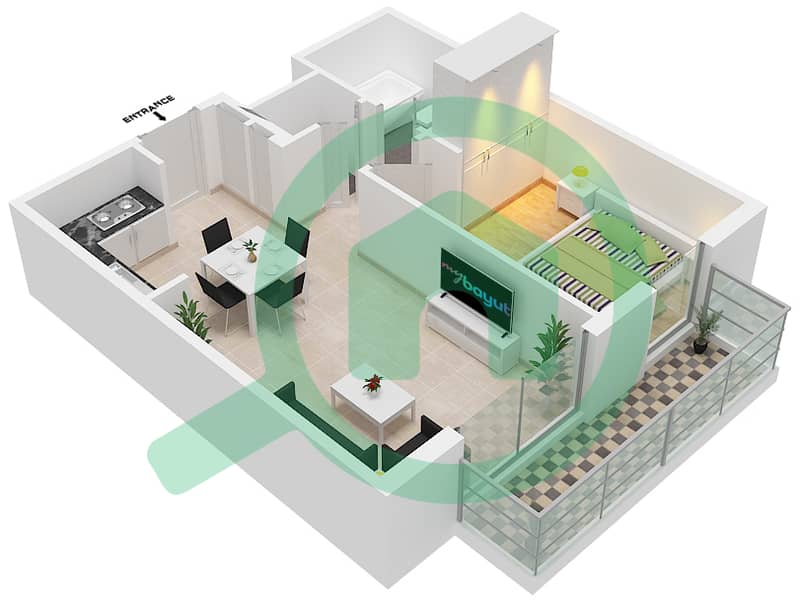 Burj Crown - 1 Bedroom Apartment Type/unit C2/6 Floor plan Floor 8-22,24-39 interactive3D