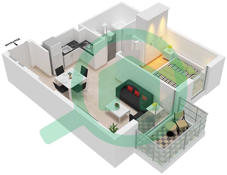 Бурдж Краун - Апартамент 1 Спальня планировка Тип/мера D1/2,10 Floor 8-22,24-39 interactive3D