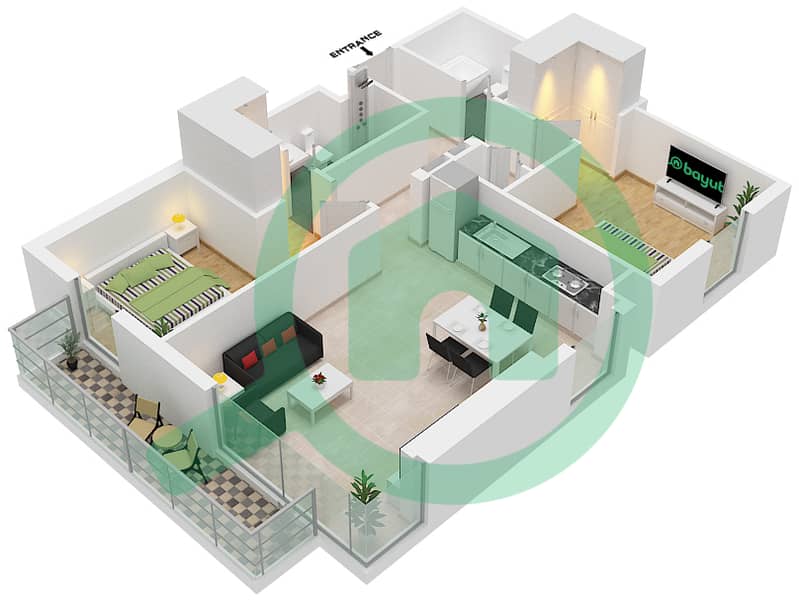 Burj Crown - 2 Bedroom Apartment Type/unit A5/4,8,3,9 Floor plan Floor 8-22,24-39 interactive3D