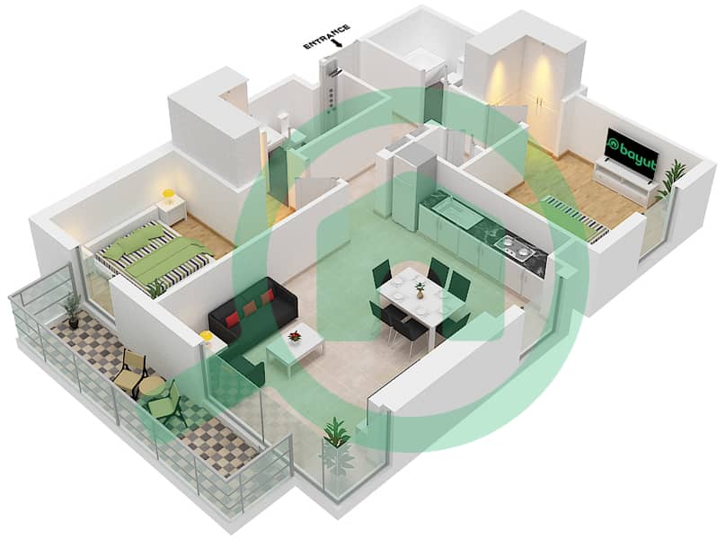 Burj Crown - 2 Bedroom Apartment Type/unit A6/4,8,3,9 Floor plan Floor 40-43 interactive3D
