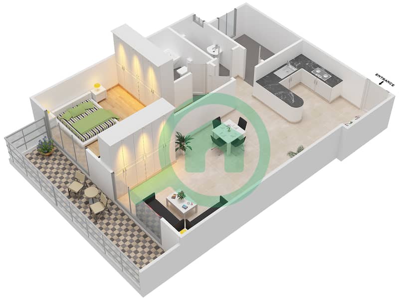 竞技场公寓 - 1 卧室公寓套房14戶型图 Floor 1-10 interactive3D