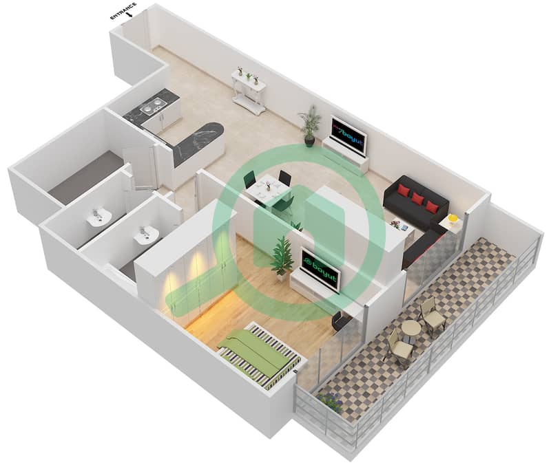 竞技场公寓 - 1 卧室公寓套房7戶型图 Floor 1-10 interactive3D