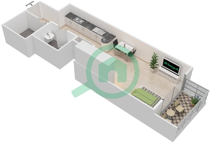 竞技场公寓 - 单身公寓套房3戶型图 Floor 1-10 interactive3D