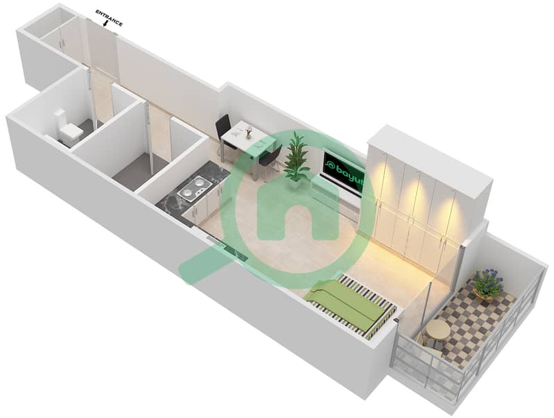 المخططات الطابقية لتصميم التصميم 2 شقة استوديو - شقق الأرينا Floor 1-10 interactive3D