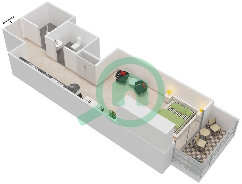 竞技场公寓 - 单身公寓套房12戶型图 Floor 1-10 interactive3D