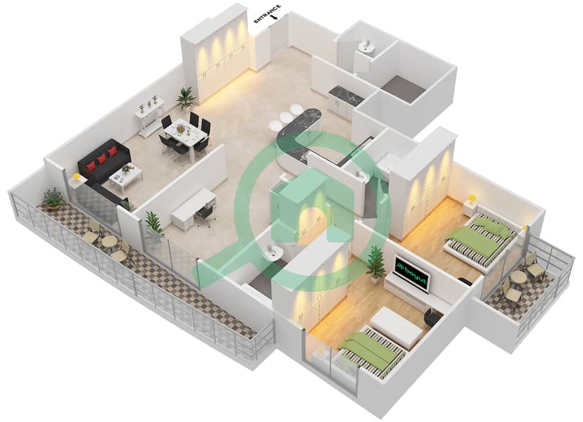 Arena Apartments - 2 Bedroom Apartment Suite 10 Floor plan Floor 1-10 interactive3D