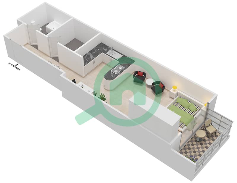 竞技场公寓 - 单身公寓套房13戶型图 Floor 1-10 interactive3D