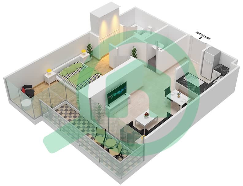 Aykon City - 1 Bedroom Apartment Unit 2 FLOOR12-62 Floor plan interactive3D