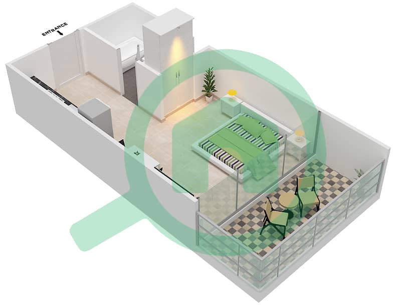 المخططات الطابقية لتصميم الوحدة 3 FLOOR12-70 شقة استوديو - آيكون سيتي interactive3D