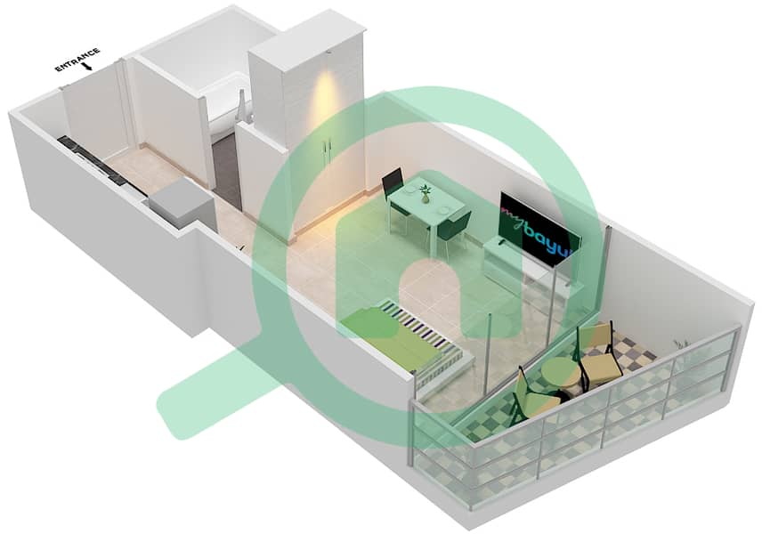 المخططات الطابقية لتصميم الوحدة 5 FLOOR 12-70 شقة استوديو - آيكون سيتي interactive3D