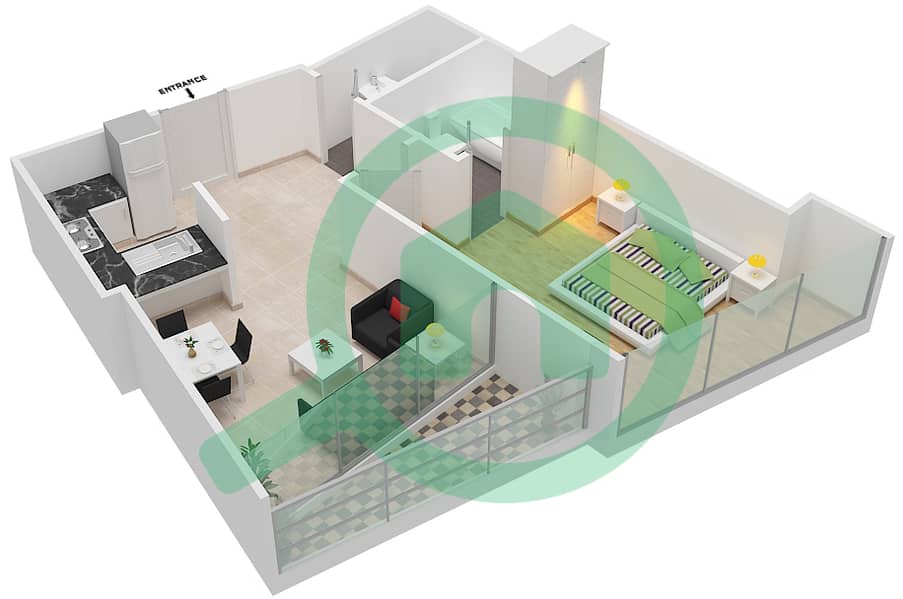 المخططات الطابقية لتصميم الوحدة 6 FLOOR 12-70 شقة 1 غرفة نوم - آيكون سيتي interactive3D