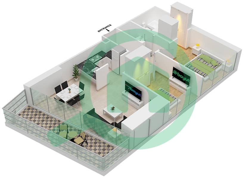 المخططات الطابقية لتصميم الوحدة 7 FLOOR 12-39 شقة 2 غرفة نوم - آيكون سيتي interactive3D