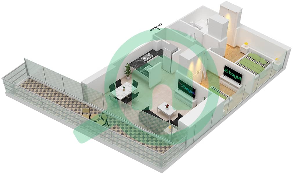 المخططات الطابقية لتصميم الوحدة 7 FLOOR 40-56 شقة 2 غرفة نوم - آيكون سيتي interactive3D