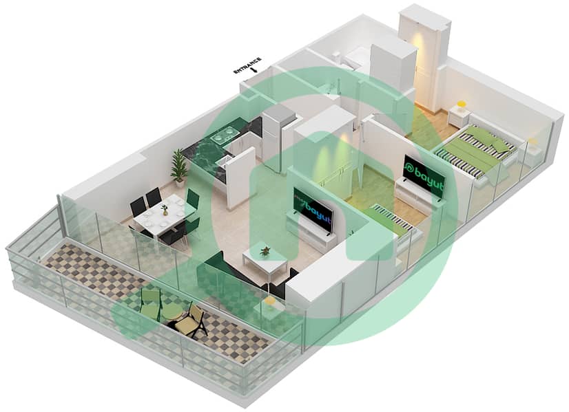 Айкон Сити - Апартамент 2 Cпальни планировка Единица измерения 7  FLOOR 57-62 interactive3D
