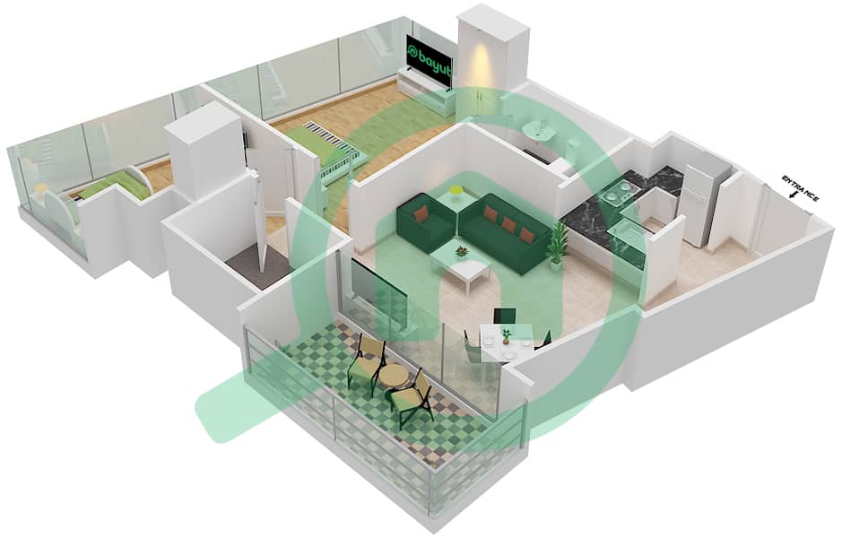 المخططات الطابقية لتصميم الوحدة 8  FLOOR 12-39,42-56 شقة 2 غرفة نوم - آيكون سيتي interactive3D