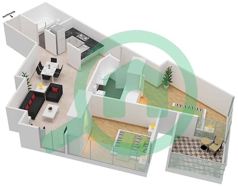 المخططات الطابقية لتصميم الوحدة 9  FLOOR 40-41 شقة 2 غرفة نوم - آيكون سيتي interactive3D