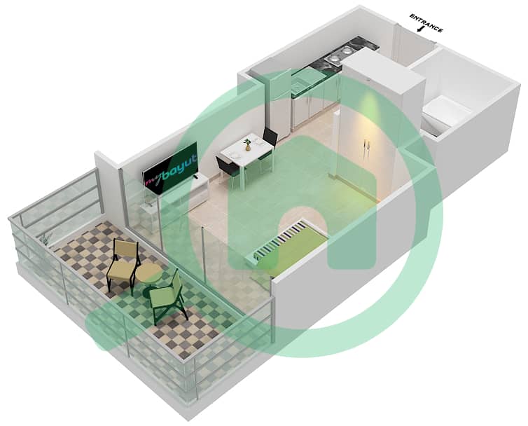 Aykon City - Studio Apartment Unit 9 FLOOR 57-70 Floor plan interactive3D