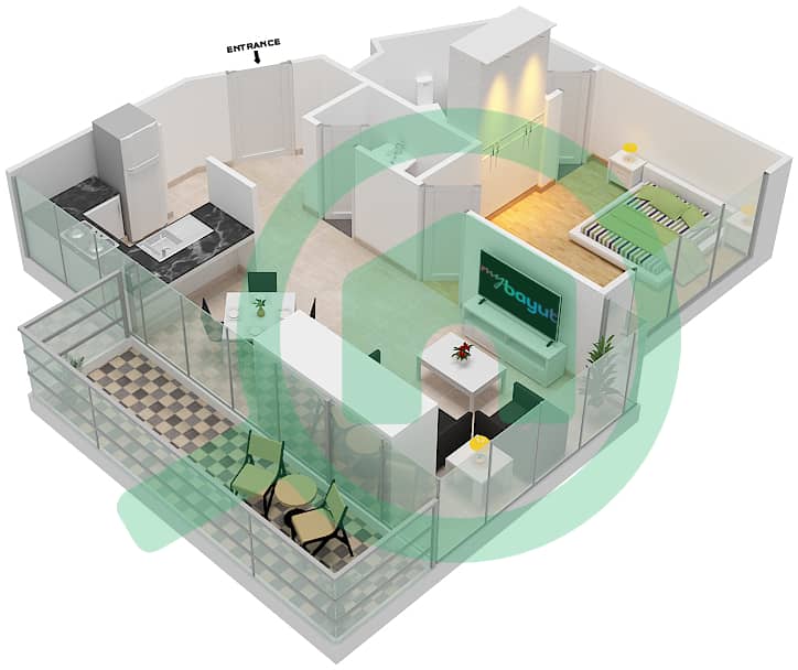 المخططات الطابقية لتصميم الوحدة 10  FLOOR 40-41 شقة 1 غرفة نوم - آيكون سيتي interactive3D