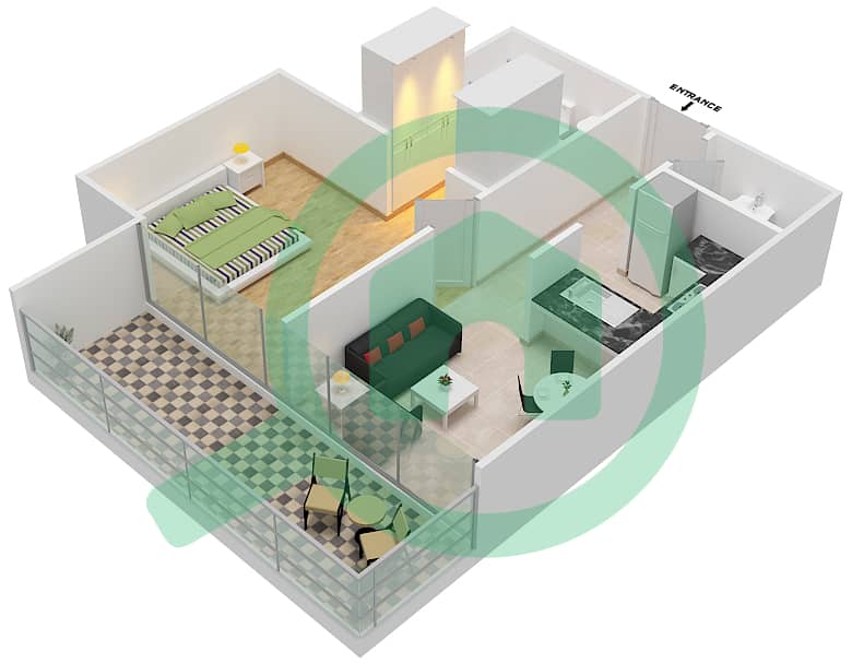 المخططات الطابقية لتصميم الوحدة 10  FLOOR 57-70 شقة 1 غرفة نوم - آيكون سيتي interactive3D