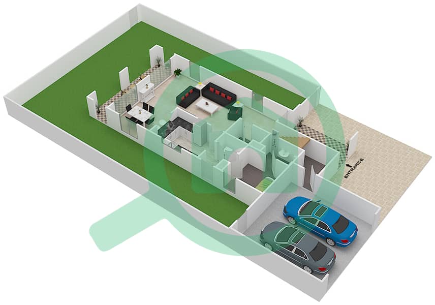 المخططات الطابقية لتصميم النموذج 1 فیلا 3 غرف نوم - لا كوينتا Ground Floor interactive3D