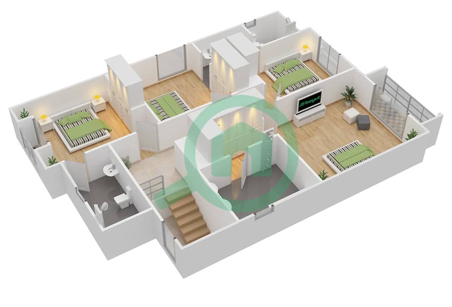 المخططات الطابقية لتصميم النموذج 2 فیلا 4 غرف نوم - لا كوينتا First Floor interactive3D