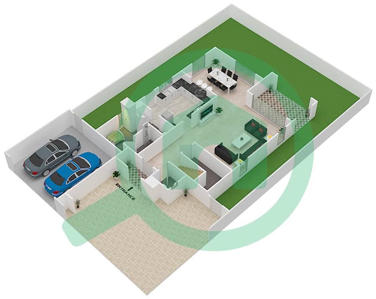 المخططات الطابقية لتصميم النموذج 2 فیلا 4 غرف نوم - لا كوينتا Ground Floor interactive3D