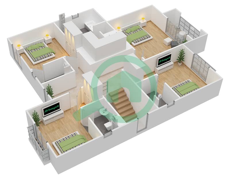 المخططات الطابقية لتصميم النموذج 3 فیلا 5 غرف نوم - لا كوينتا First Floor interactive3D