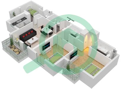 المخططات الطابقية لتصميم الوحدة 7 FLOOR 07 شقة 2 غرفة نوم - نور ريزيدنسيز