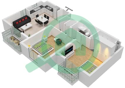 المخططات الطابقية لتصميم الوحدة 04 FLOOR 2-5 شقة 2 غرفة نوم - نور ريزيدنسيز