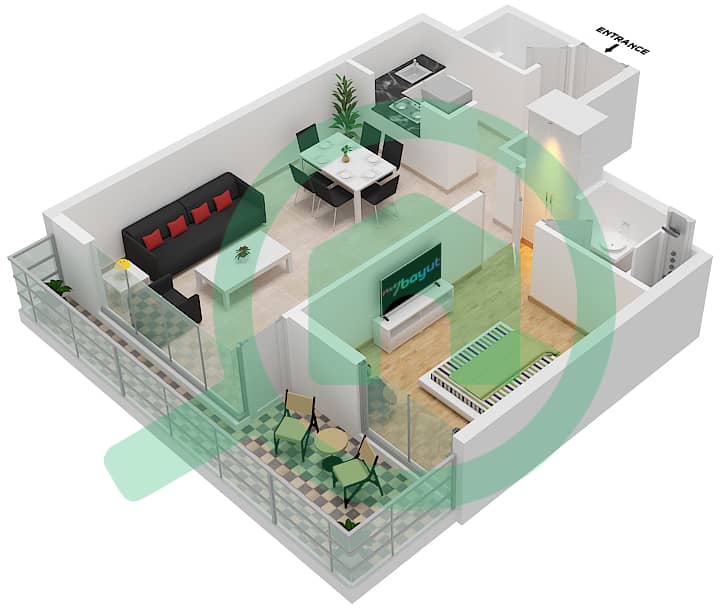 Блю Бэй Уолк - Апартамент 1 Спальня планировка Тип 2-A interactive3D