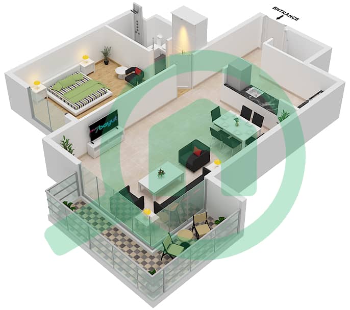 Blue Bay Walk - 1 Bedroom Apartment Type 1-A Floor plan interactive3D