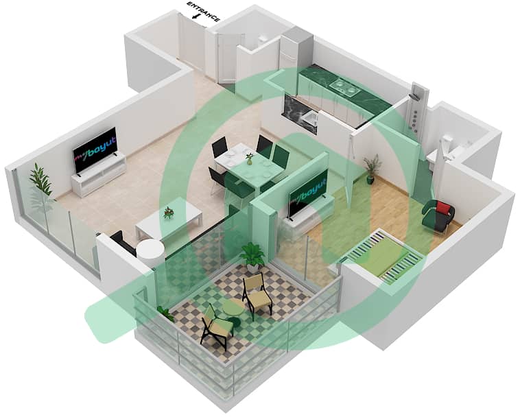 Блю Бэй Уолк - Апартамент 1 Спальня планировка Тип 5-B interactive3D
