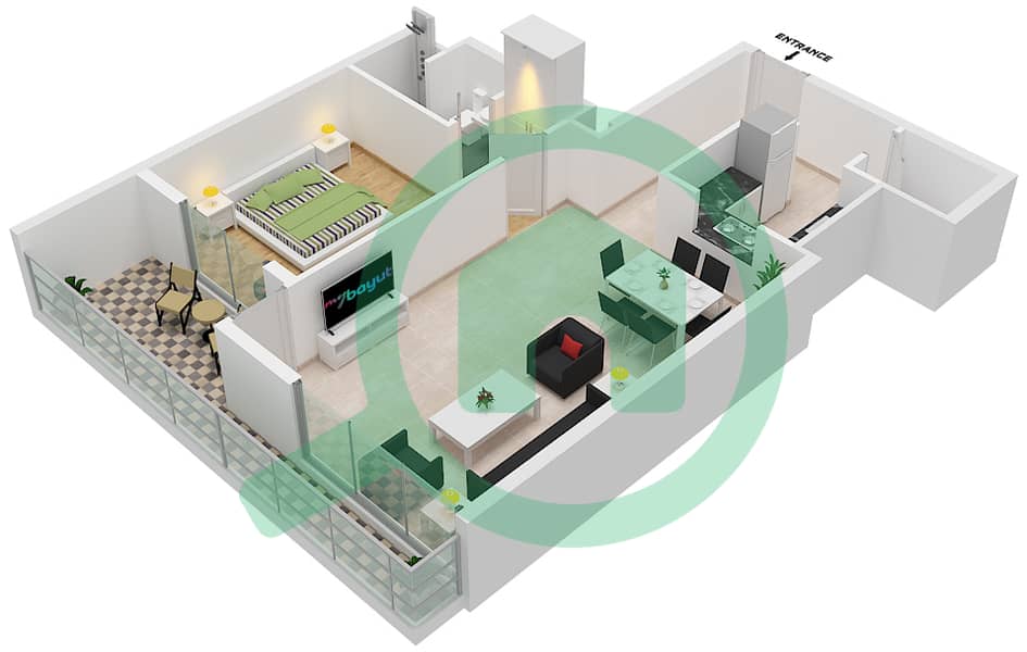 المخططات الطابقية لتصميم النموذج 3-B شقة 1 غرفة نوم - بلو باي ووك interactive3D