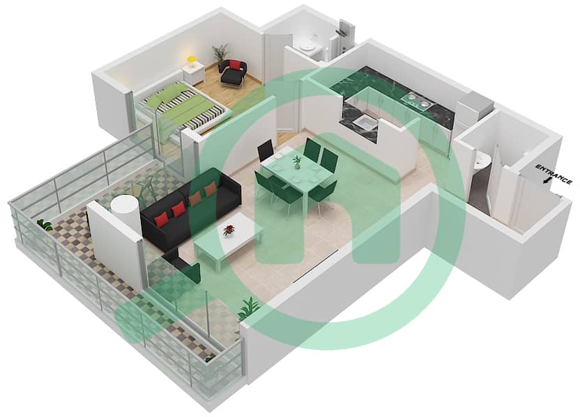 Блю Бэй Уолк - Апартамент 1 Спальня планировка Тип 5-A interactive3D