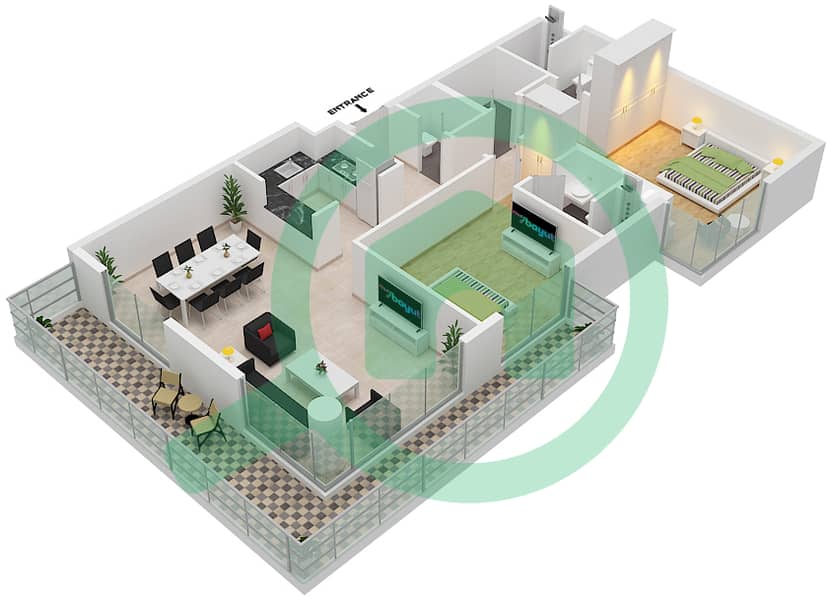Blue Bay Walk - 2 Bedroom Apartment Type 1-B Floor plan interactive3D