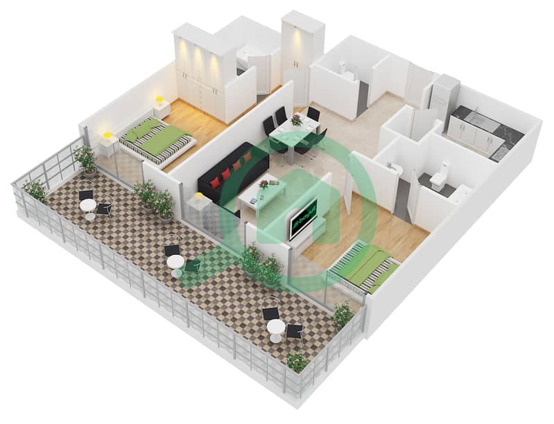 The Manhattan - 2 Bedroom Apartment Type 3 Floor plan interactive3D