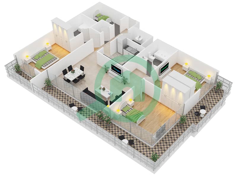 The Manhattan - 3 Bedroom Apartment Type 6 Floor plan interactive3D