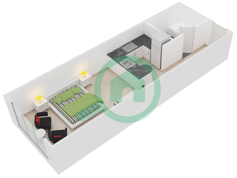 The Manhattan - Studio Apartment Type 2 Floor plan interactive3D