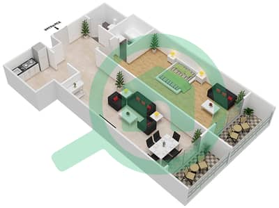 المخططات الطابقية لتصميم النموذج 1 شقة 1 غرفة نوم - برج يوني ايستات برايم