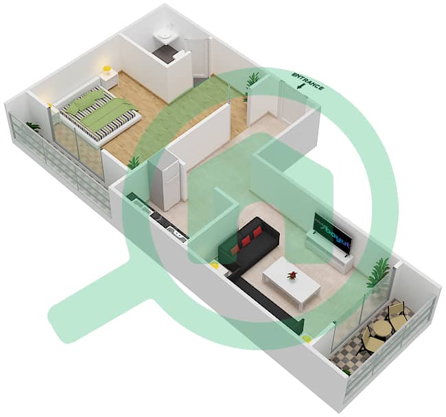 Юниестейт Прайм Тауэр - Апартамент 1 Спальня планировка Тип 2 interactive3D