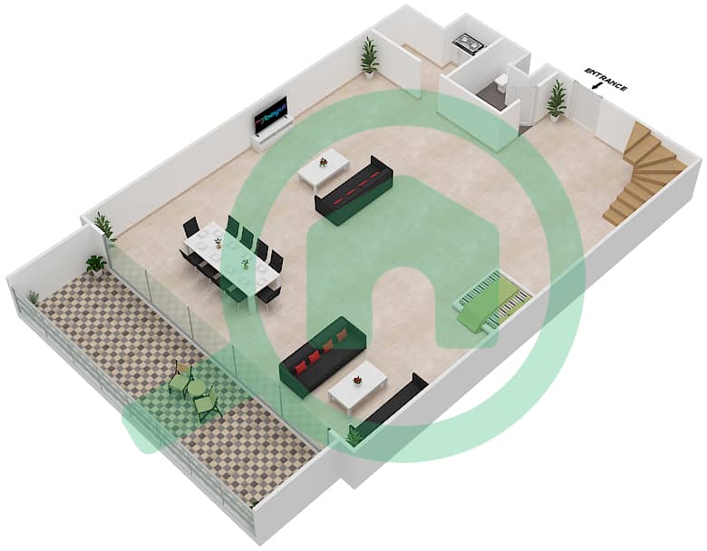المخططات الطابقية لتصميم النموذج 5 شقة 2 غرفة نوم - برج يوني ايستات برايم Lower Level interactive3D