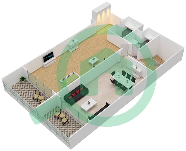 المخططات الطابقية لتصميم النموذج 5 شقة 2 غرفة نوم - برج يوني ايستات برايم Uper Level interactive3D