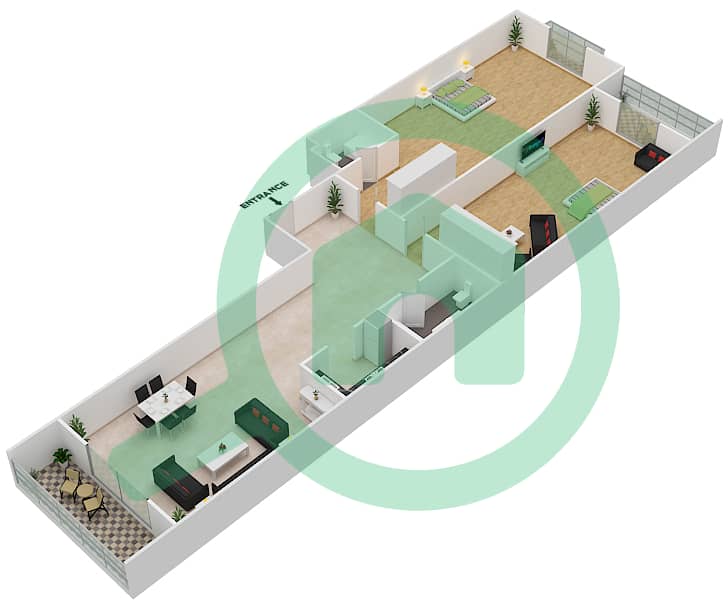 统一大厦 - 2 卧室公寓类型6戶型图 interactive3D